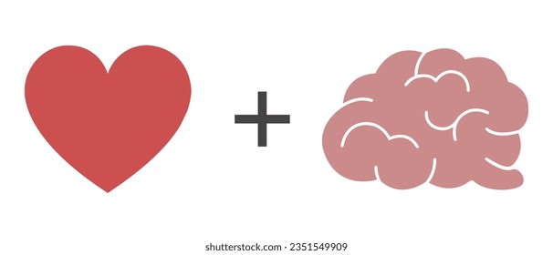 Brain plus heart icon. Mental health and emotional well-being symbol. Cognitive and Emotional Harmony and balance. Psychological wellness, Mind-Heart balance and connection graphic
