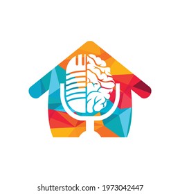 Brain podcast logo design. Broadcast entertainment business logo template vector illustration.