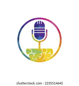 Brain podcast logo design. Broadcast entertainment business logo template vector illustration.
