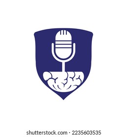 Brain podcast logo design. Broadcast entertainment business logo template vector illustration.