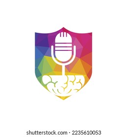 Brain podcast logo design. Broadcast entertainment business logo template vector illustration.