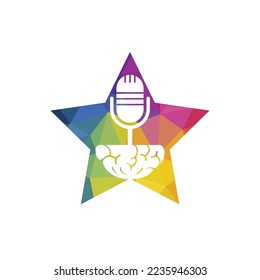 Brain podcast logo design. Broadcast entertainment business logo template vector illustration.