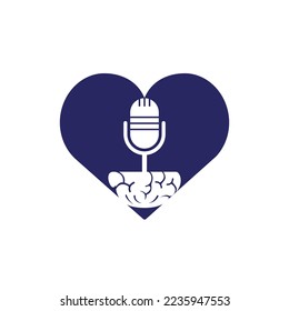 Brain podcast logo design. Broadcast entertainment business logo template vector illustration.