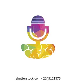 Brain podcast logo design. Broadcast entertainment business logo template vector illustration.