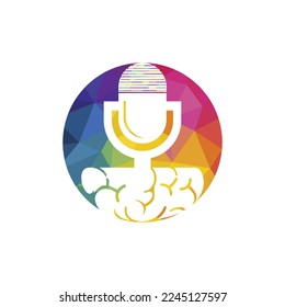 Brain podcast logo design. Broadcast entertainment business logo template vector illustration.