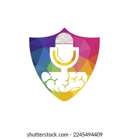 Brain podcast logo design. Broadcast entertainment business logo template vector illustration.
