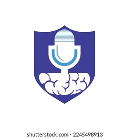 Brain podcast logo design. Broadcast entertainment business logo template vector illustration.