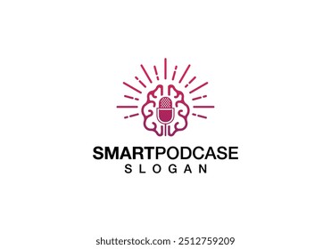 Brain podcast logo vetor design. transmissão de entretenimento vetor logotipo de negócios.