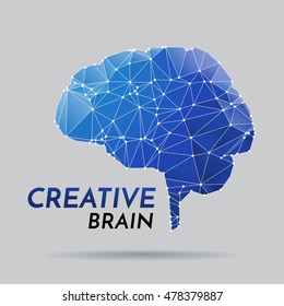 brain polygon logo with business icon vector