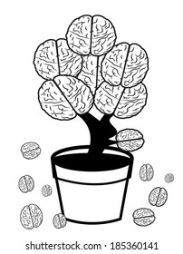 brain in pot on white background