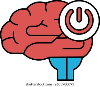 A brain with a power button on it. The brain is red and white