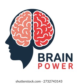 Brain power concept with human head and divided brain icon