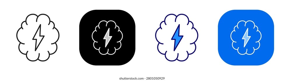 Brain power concept representing cognitive energy and mental stimulation. Line, filled, black, color set. Editable stroke