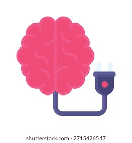 Brain Power Energy Vector Illustration, Flat Style Icon