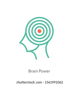 Brain power icon concept with center red point in the drawing of human brain isolated on white background, vector and illustration.
