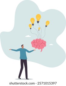 Brain power, idea or creativity to help success, intelligence knowledge or wisdom, innovation or imagination for thinking to develop idea.business concept.flat character.