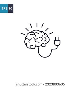 Brain with power plug outline icon Vector illustration