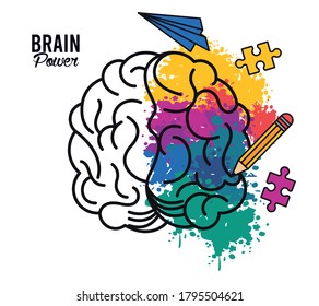 brain power poster with colors and set icons vector illustration design