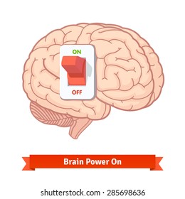 Brain power switch on. Strong mind concept. Flat vector icon.