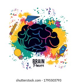 Brain-Power-Vorlage mit Farbspritzer und Set-Icons Vektorgrafik-Design