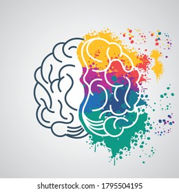 brain power template with colors splashing vector illustration design