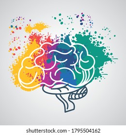 brain power template with paint colors splash vector illustration design