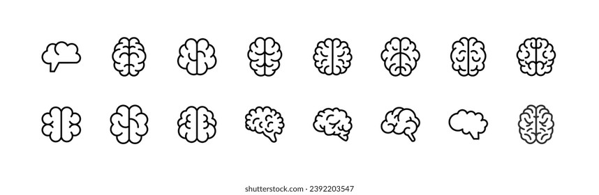 brain premium line icons. Pack of outline objects for web and UIUX design. Icon collection