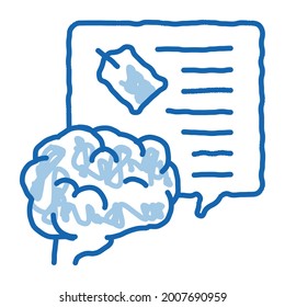 vector de icono de esbozo de información sobre precios cerebrales. Señal de información de precios de la línea de doodle azul dibujada a mano. ilustración de símbolo aislado