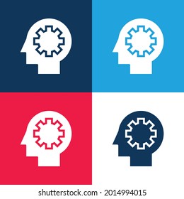 Brain Process Blau und Rot vier Farben minimale Icon Set