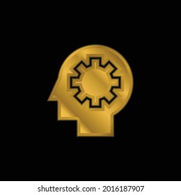 Brain Process gold plated metalic icon or logo vector