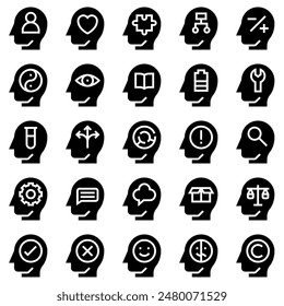 Brain Process and human mind Icon Set, Vector Illustrations in Solid Design