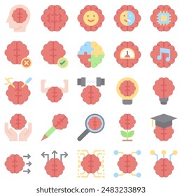 Brain Process Icon Set 4, Vector Illustrations in Flat Design