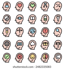 Brain Process Icon Set, Vector Illustrations in Filled Design