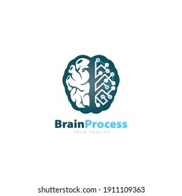 Brain Process Logo Design Symbol Template Flat Style Vector Illustration	