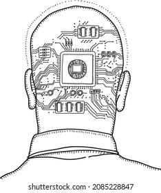 Brain process - sketchy hand-drawn vector illustration. 