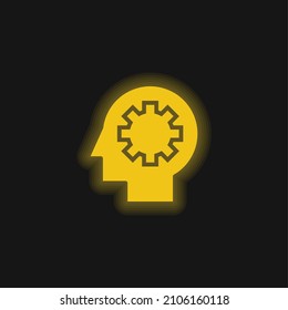 Brain Process yellow glowing neon icon