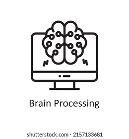 Brain Processing vector outline Icon Design illustration. Artificial Intelligence Symbol on White background EPS 10 File