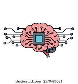 A brain with a processor chip inside of it.