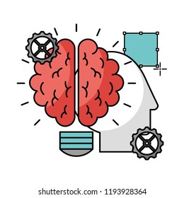 brain with profile and icons