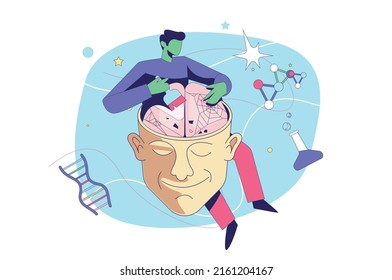 Brain programing illustration, most difficult cleaning  vector, clean up brain concept 
