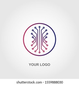 brain purple technology logo template vector