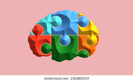 Brain puzzle 3d vector, high quality vector