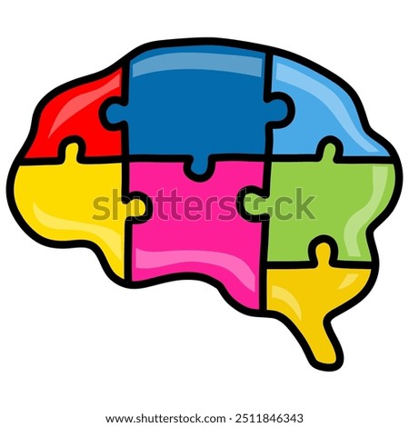 Brain Puzzle Colorful Pieces Vector Doodle Illustration Icon