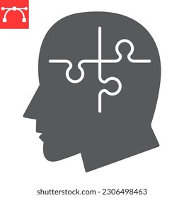 Brain puzzle glyph icon, solution and psychotherapy , mental health vector icon, vector graphics, editable stroke solid sign, eps 10.