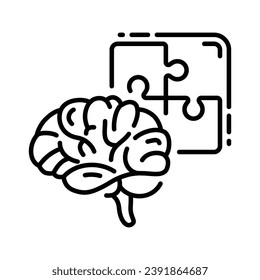 Brain and Puzzle Line Icon Design for Games and Problem Solving