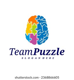 Brain Puzzle logo design vector template, Vector label of puzzle, illustration, Creative icon, design concept
