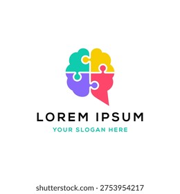 Brain puzzle pieces logo design vector