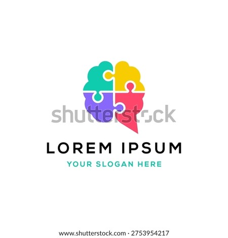 Brain puzzle pieces logo design vector