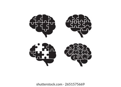 Brain Puzzle Silhouette Design Human Brain Jigsaw Vector Art