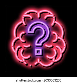 Brain And Question Mark neon light sign vector. Glowing bright icon Brain And Question Mark sign. transparent symbol illustration